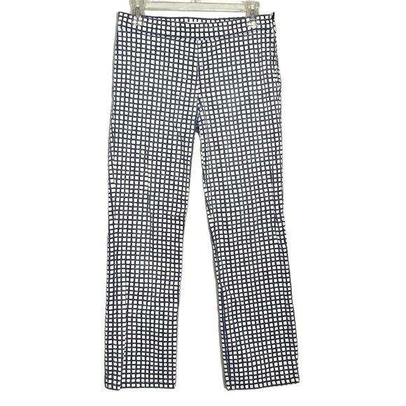 Tory Burch Crop Ankle Pants Blue Haven Canvas White Check Grid Side Zip Size 26 - Picture 2 of 9